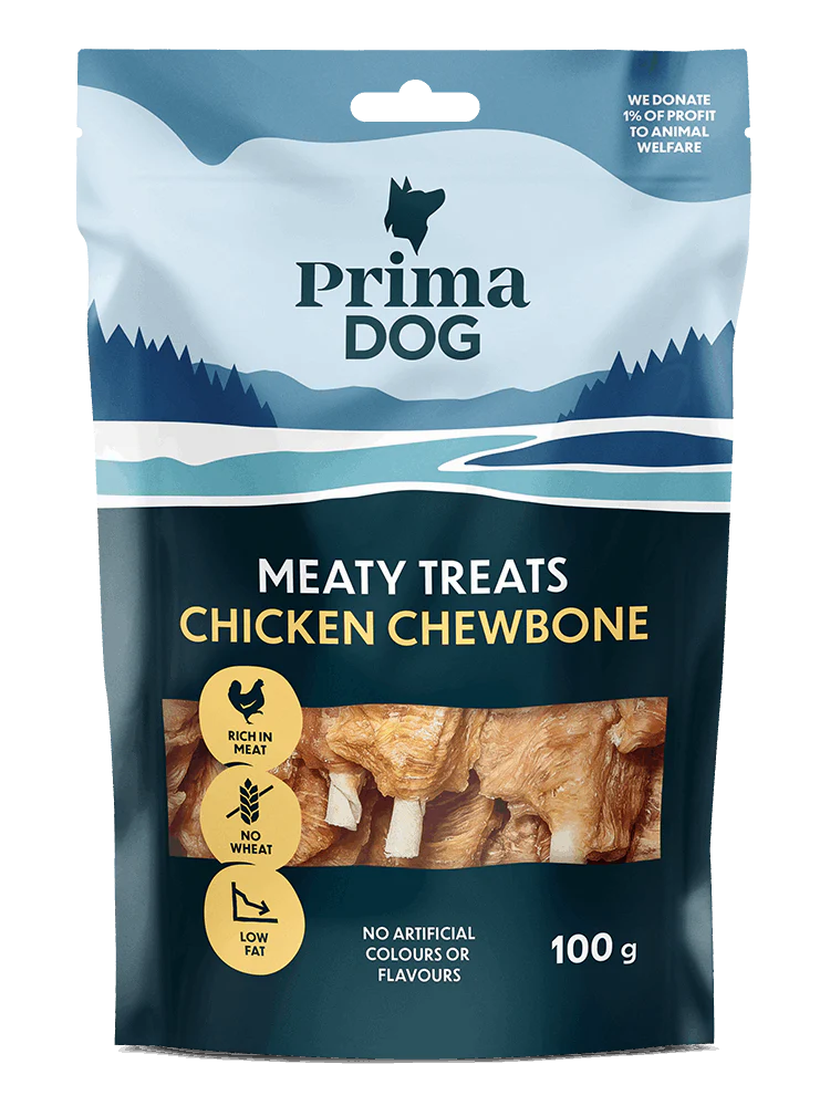 PrimaDog Meaty Treats Kyckling med tuggben 100 g x12-påsar