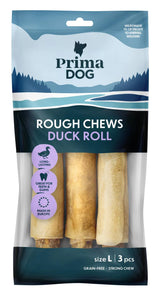 PrimaDog Rough Chews Tuggrulle med Anka L 17 cm, 225 g x 13-påsar